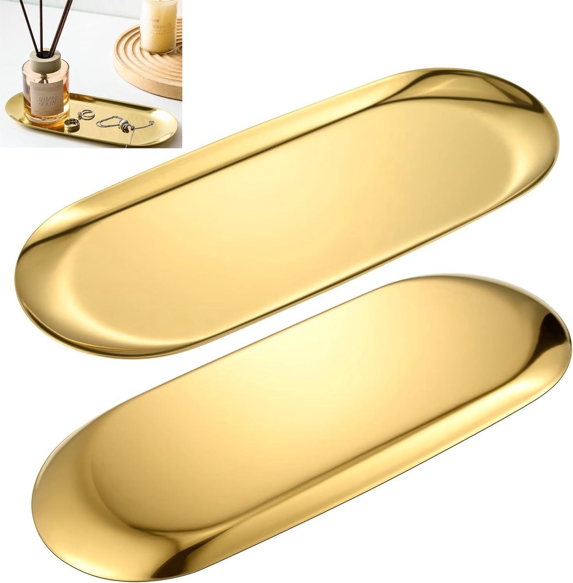 Stunq® Duurzame RVS Ovaal Schaal Set - Twee Stuks voor Sieraden en Kaarsen Decoratie