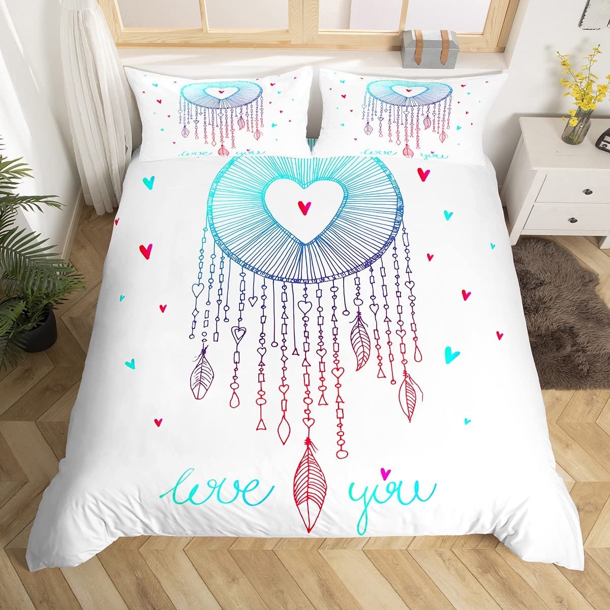 Ibenzoa Moderne boho dekbedovertrekset met dromenvanger en kussenslopen 220x240 cm Wit