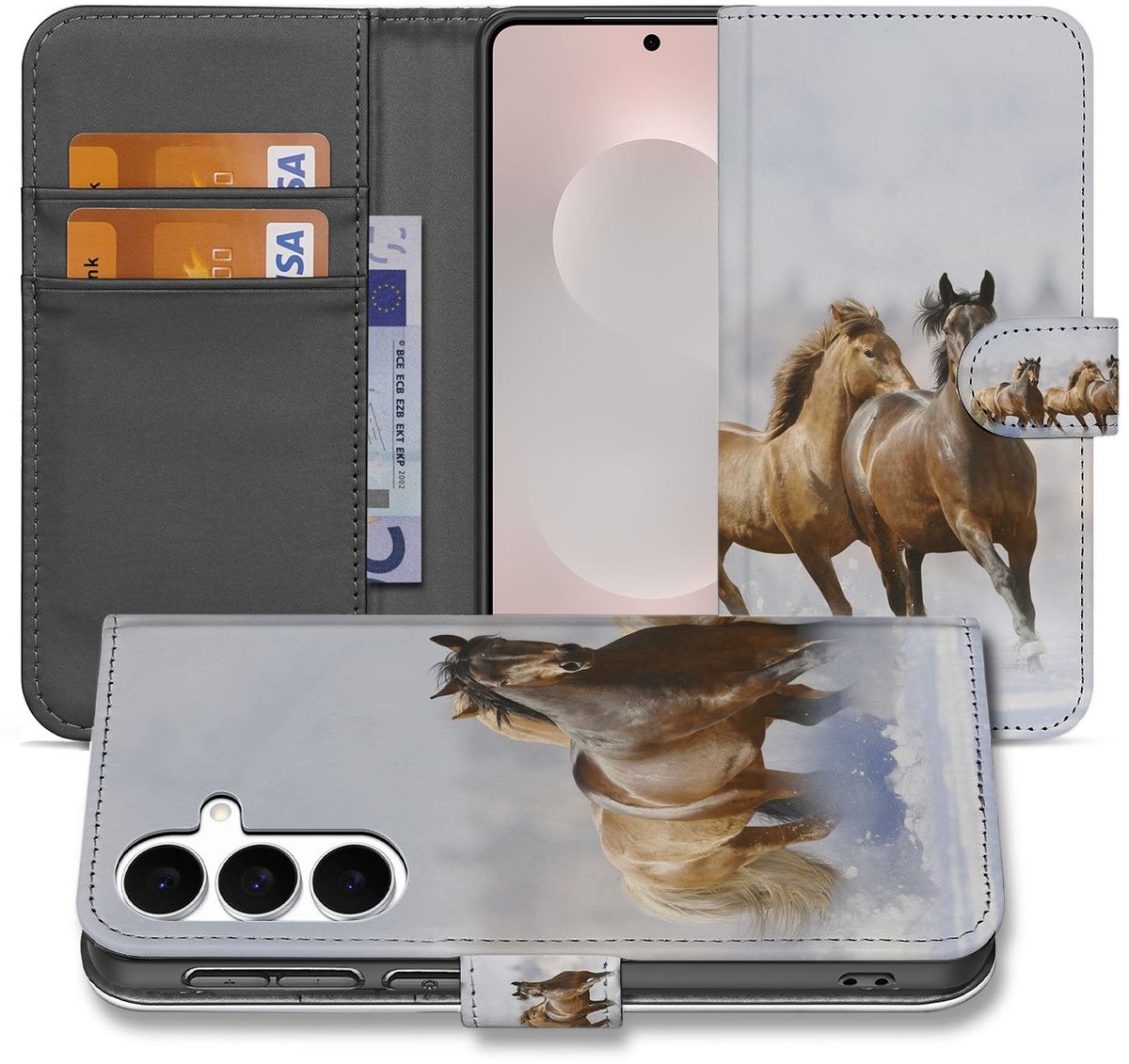 Samsung Galaxy S25 FE Bookcase Hoesje Met Pasjes En Magneetsluiting Paarden