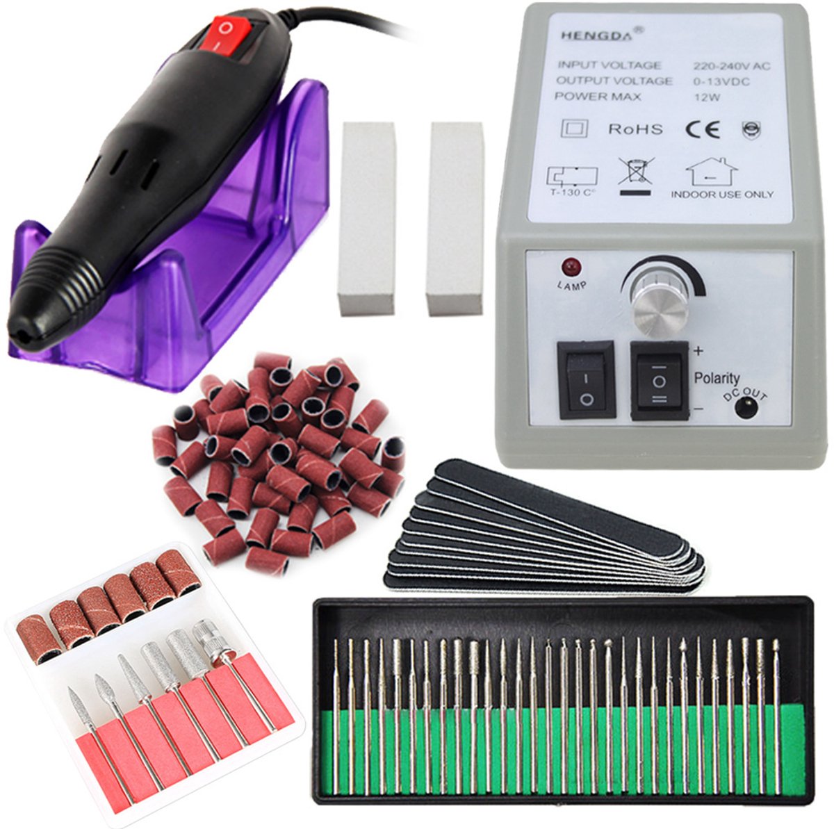 Nagelfrees - Elektrische Nagelvijl Set - Elektrische Manicure en Pedicure set - 20000 RPM PRO Desktop - 6x standaard schuurkappen - Links- en rechts draaiend - Grijs - voor Manicure & Pedicure - Pedicureset
