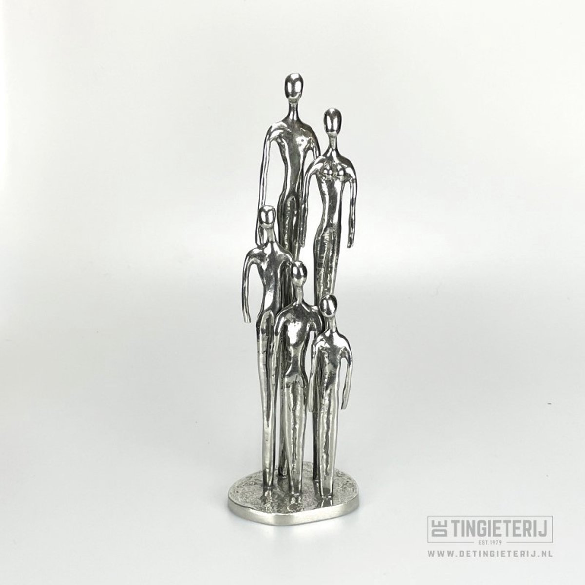 Sculptuur ''Het Gezin'' - 3 kind - 24cm - Beeldje familie - tinnen huwelijk - 10 jaar getrouwd - Vaderdag - Moederdag - Gezinsbeeld - Familiesculptuur