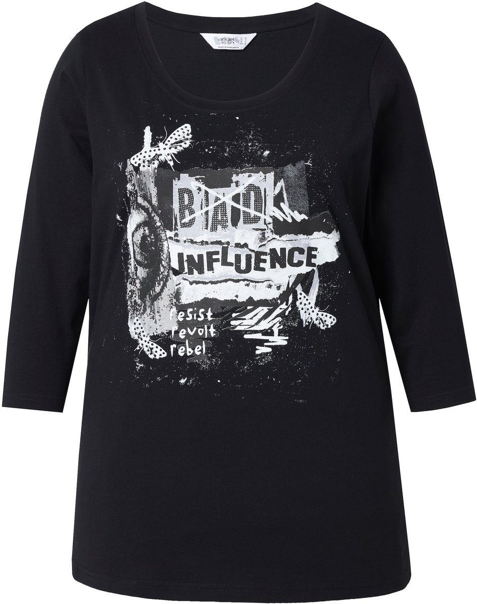 Angel of Style - Dames - T-shirt classic fit collageprint 3/4-mouw - Zwart - Maat 46