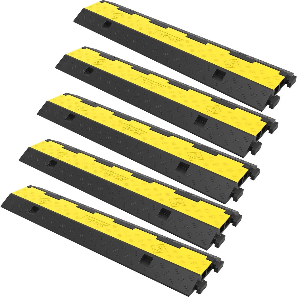 Amolass - Kabelbeschermer Oprit - Buiten/Binnen - 5 Stuks - 101x24,5x5cm - 5000kg Draagvermogen - 2 Kabelkanalen - Zwart/Geel