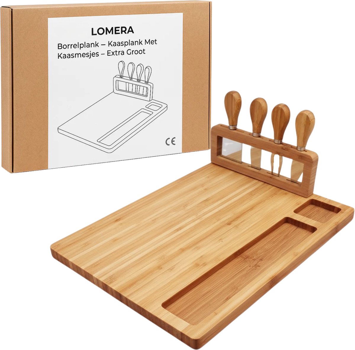 Lomera Bamboe Borrelplank - Kaasplank Met Mesjes - Extra Grote Kaasplank - Bamboe Materiaal - Grote Serveerplank - Borrelplank Voor Kaas - Kaasplank Set - Duurzame Bamboe - Borrelplank Cadeau - Kaasplank Voor Feestjes — cadeau in Kookcadeaus - foto 4