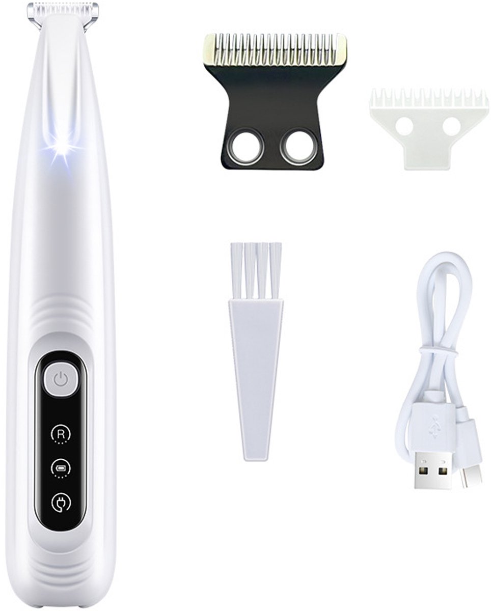 Hondentondeuse met LED Licht – Stil & Waterdicht Poottrimmer voor Honden en Katten – Dubbellaags Mes voor Poten, Oren, Ogen & Gezicht – 120 Min Gebruiksduur – Wit - ANMI