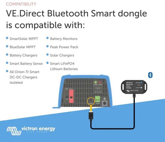 VE.Direct Bluetooth Smart dongle compatibel met SmartSolar, BlueSolar, Battery Chargers, Smart Battery Sense en meer.