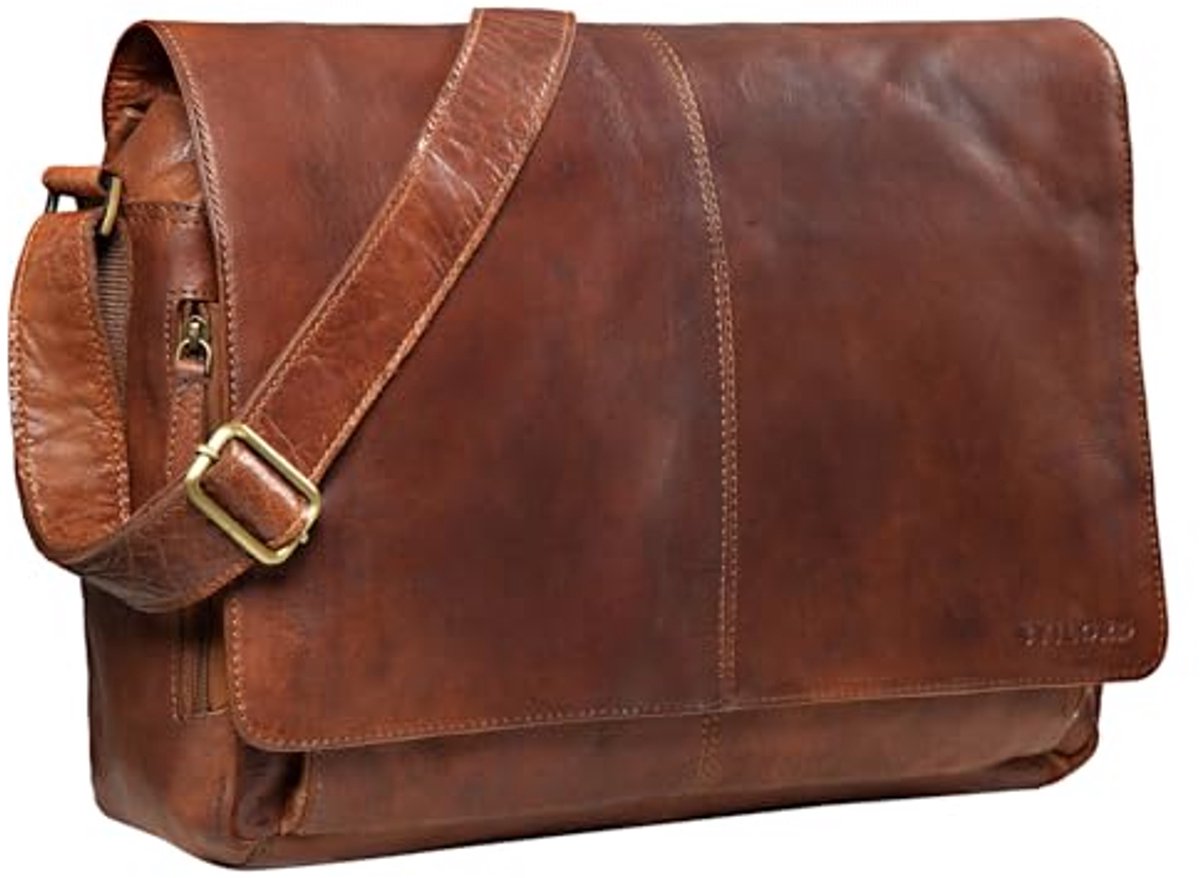 Vintage Leren Schoudertas voor Laptop 15.6 Inch - Unisex Bedrijfstas