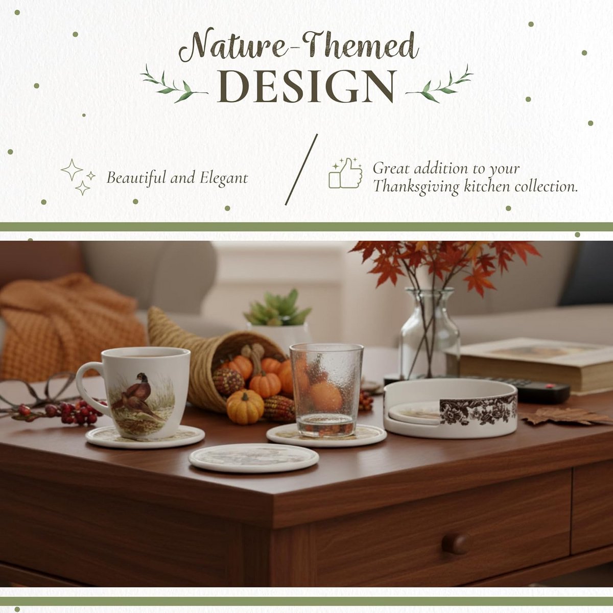Set van 4 Keramische Onderzetters met Houder, Bosdieren Design