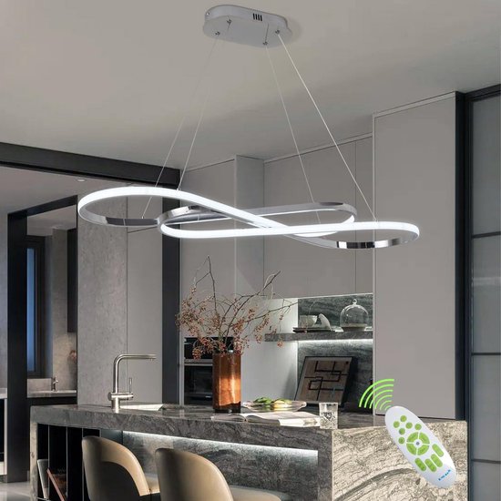 LED Hanglamp Moderne Eettafel Kroonluchter Hoogte Verstelbare Hanglamp Woonkamer Lamp Dimbaar Met Afstandsbediening Aluminium Ringen Hanglamp Cafe Restaurant Plafondlamp,4 rings 94W