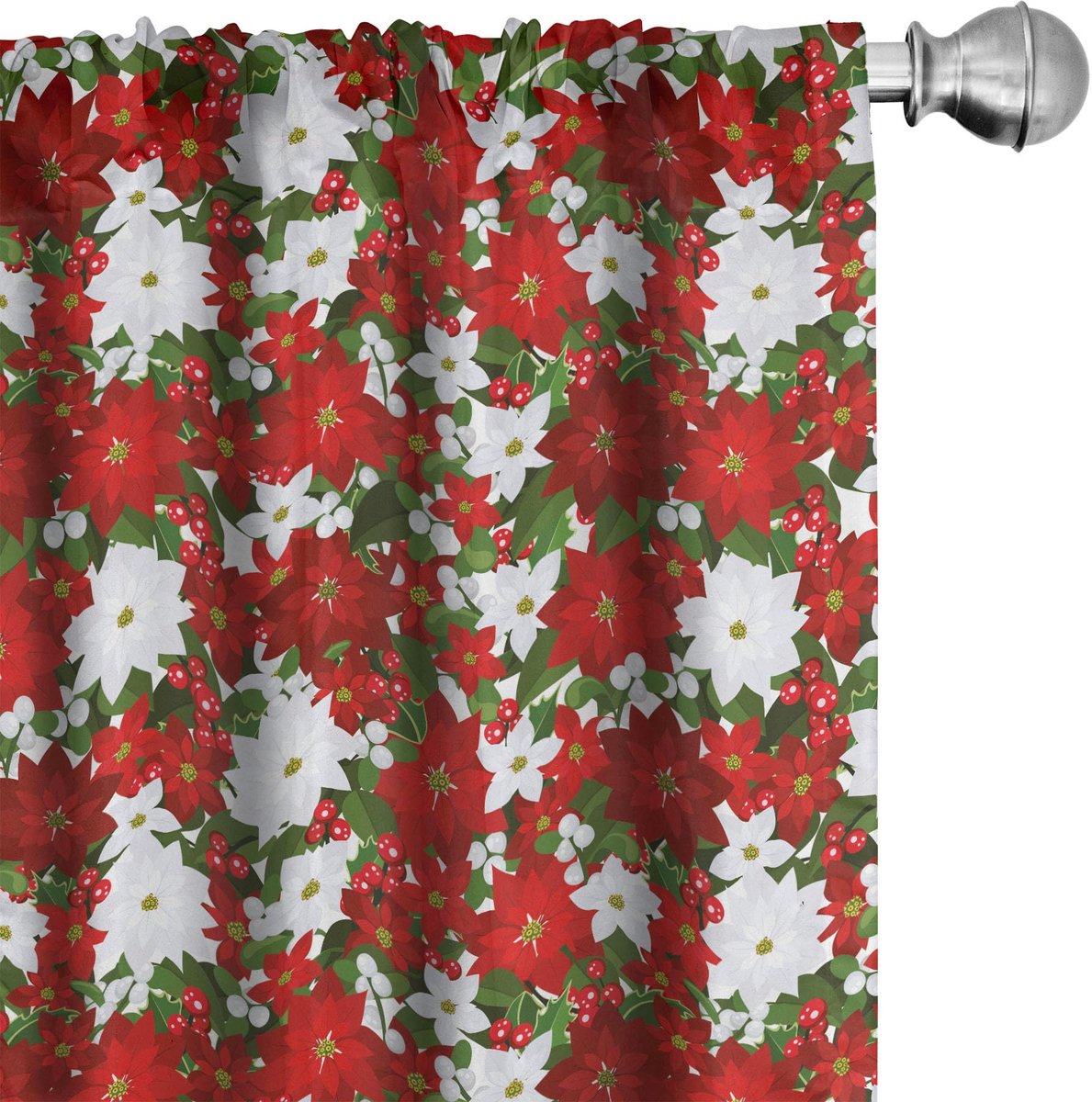 ABAKUHAUS Holly Mistletoe Gordijnen – 2-delige set 75x225 cm – Microvezel Wit