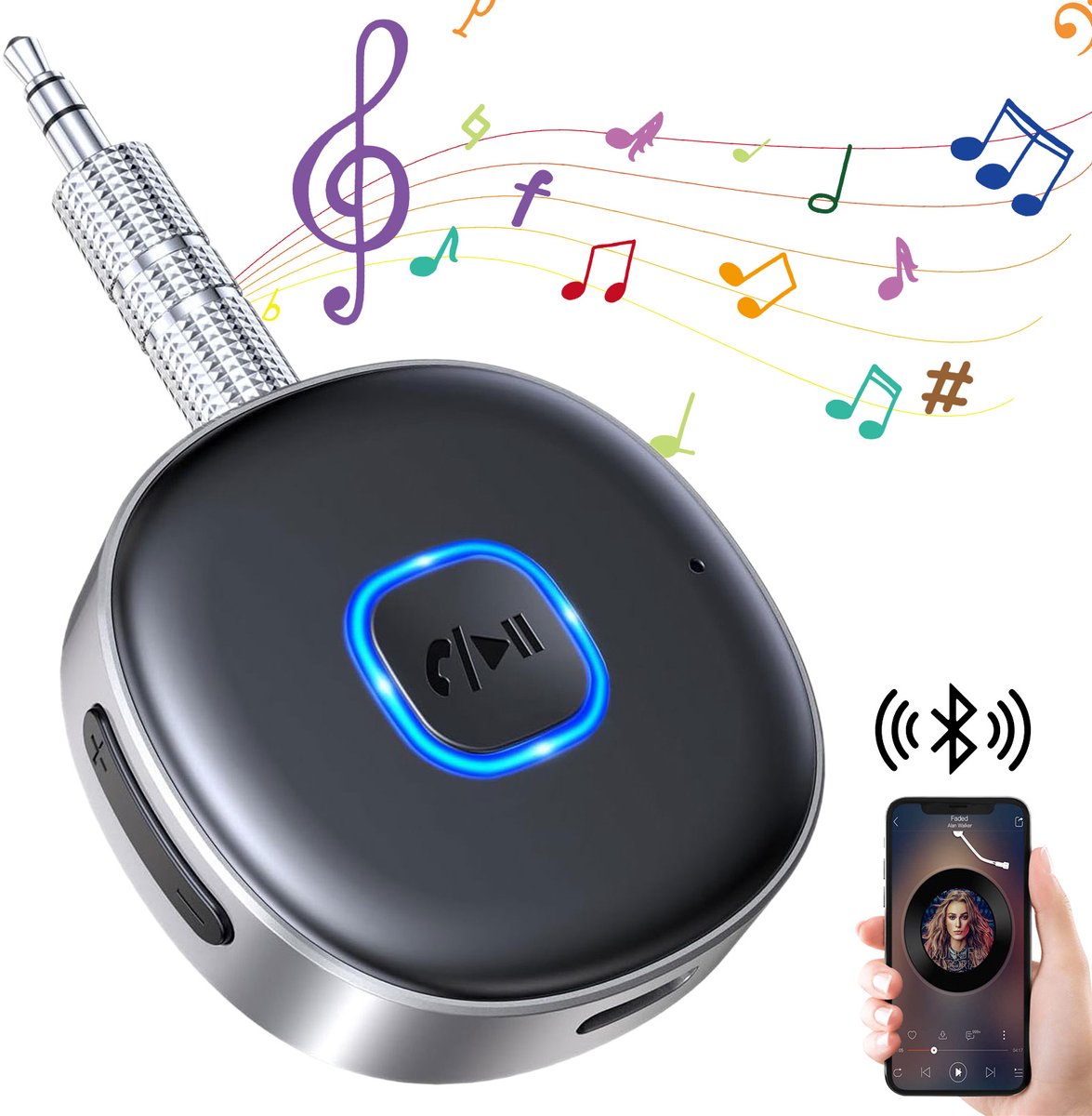 OKWISH Bluetooth-adapters - Bluetooth Receiver - Auto Bluetooth Ontvanger - Handsfree Bellen - Muziek Streamen - Hoge Geluidskwaliteit - Zwart