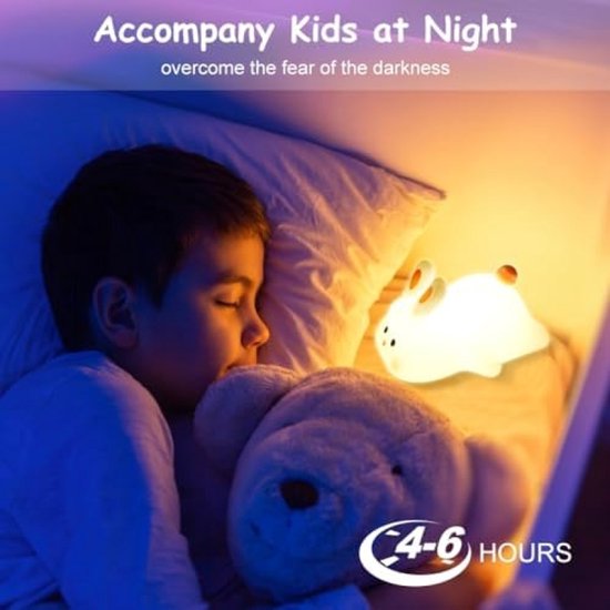 Kindernachtlampje, siliconen nachtlampje met aanraaksensor, schattig konijn kinderslaapkamerverlichting met 30 minuten timerfunctie, USB oplaadbaar, voor kinderkamer, pasgeboren cadeau [Energieklasse A] van Merkloos — afbeelding 3
