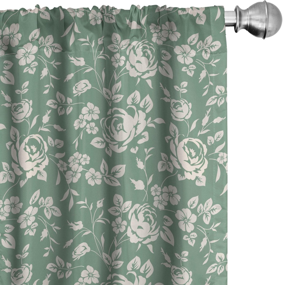 ABAKUHAUS Bloemen Gordijnen – 2x Panelen 75x245 cm – Microfaser Resedagrün Creme