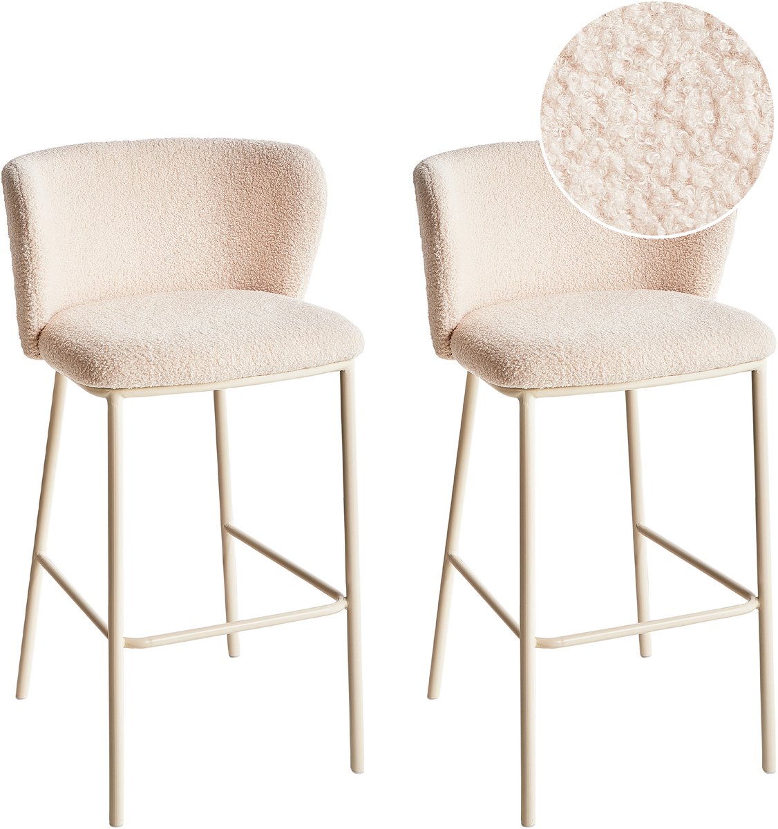 MINA II - Barkruk set van 2 - Lichtbeige - Bouclé