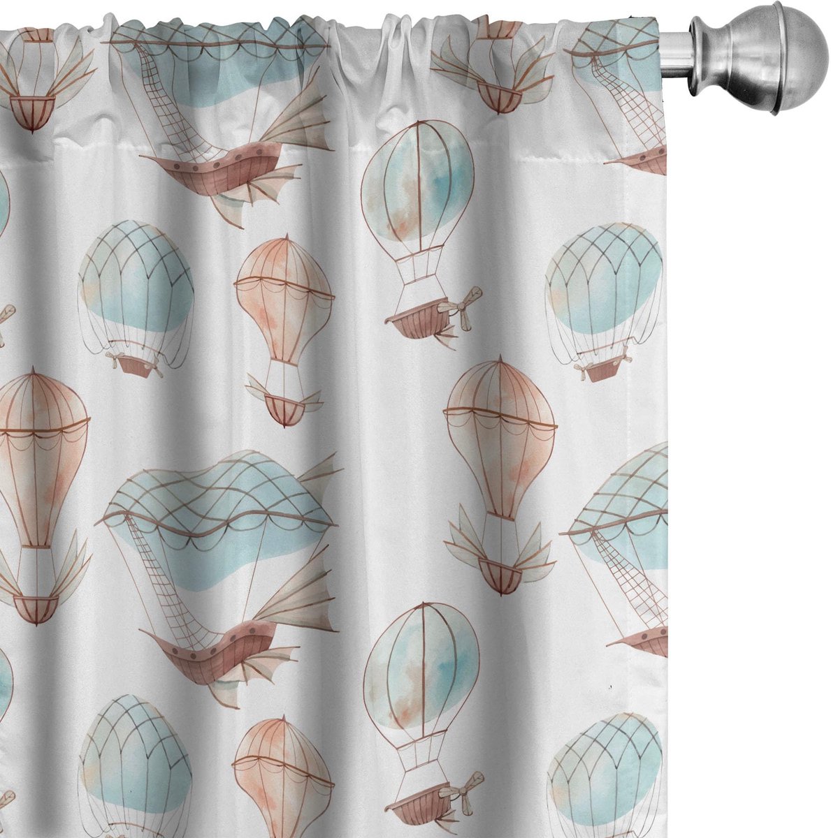 ABAKUHAUS Ballon-gordijnen – 2x75x175 cm – 100% mikrofaser – halfdonker & kleurmix Wit Perzik/Babyblauw