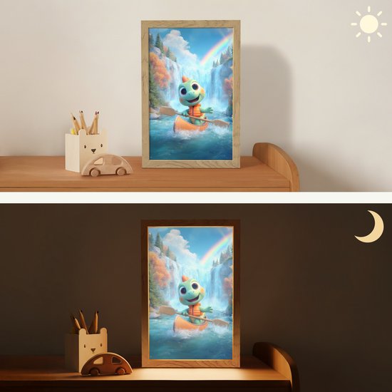 Nachtlampje 20x30 cm - Kinder lampje - Dino - Natuur - Waterval - Tafellamp kinderkamer - Slaapkamer lamp - Bedlamp kinderen - Kinderlampje stopcontact - Wandlamp babykamer - Nachtlampjes van OnlyWow — afbeelding 4
