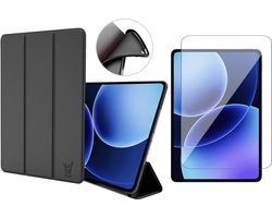Hoes en Screenprotector geschikt voor Xiaomi Redmi Pad 7 / 8 / 7 Pro / 8 Pro – Smart Cover met Tri-Fold Stand – Schokbestendig – Auto Wake/Sleep – TPU Backcase – Zwart