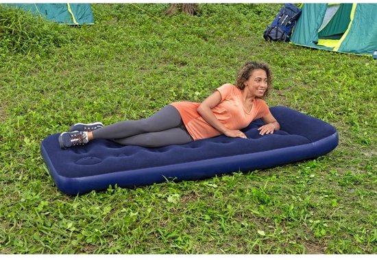 Bestway – Lit pneumatique – 1 personne – 76 × 185 × 28 cm – Bleu – Avec pompe à pied intégrée - Lit pneumatique - Camping - Extérieur - Intérieur - 1 personne