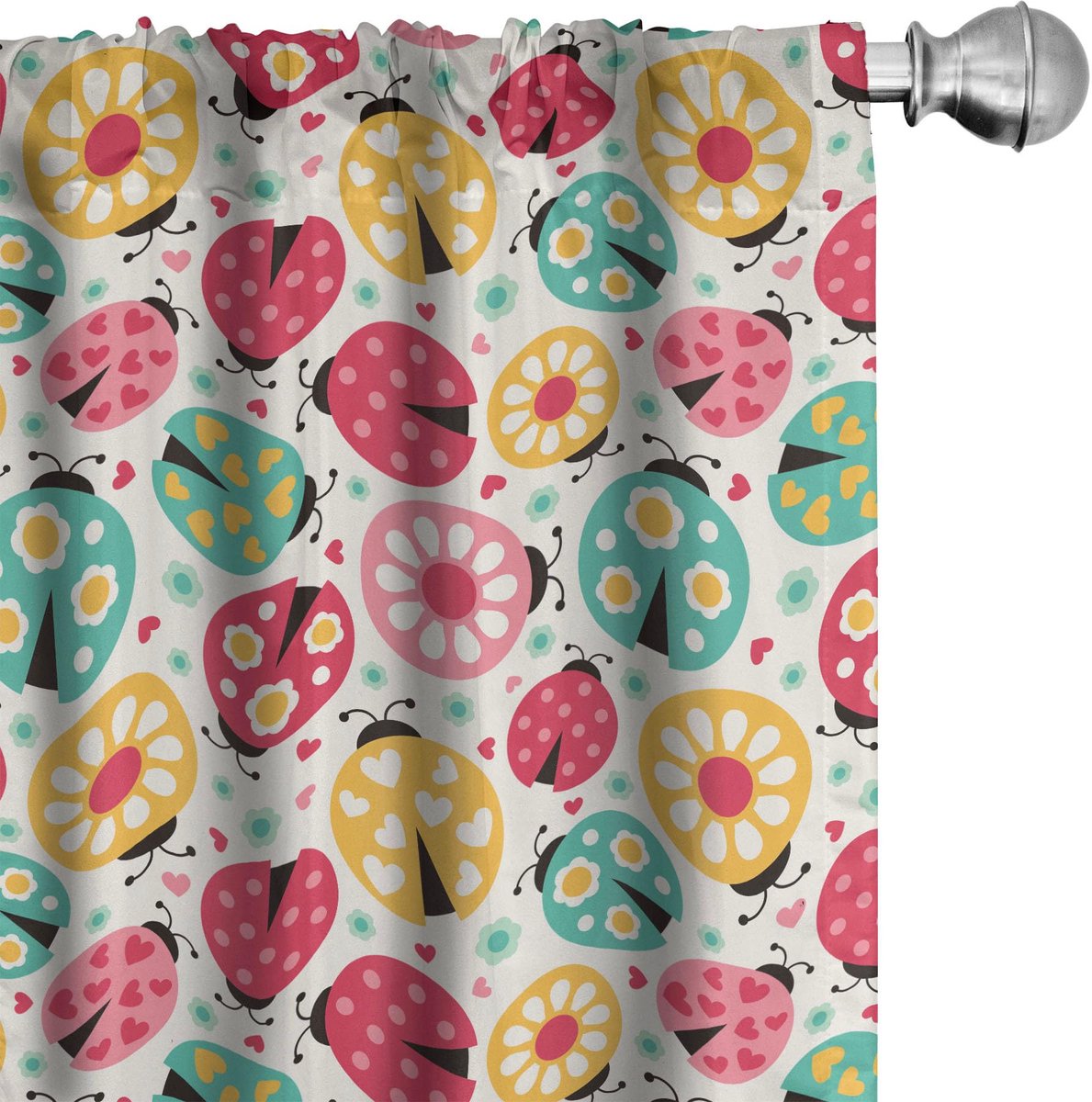 ABAKUHAUS Lieveheersbeestjes gordijnen – 2x75x225 cm – Microvezel, Veelkleurig Mehrfarbig