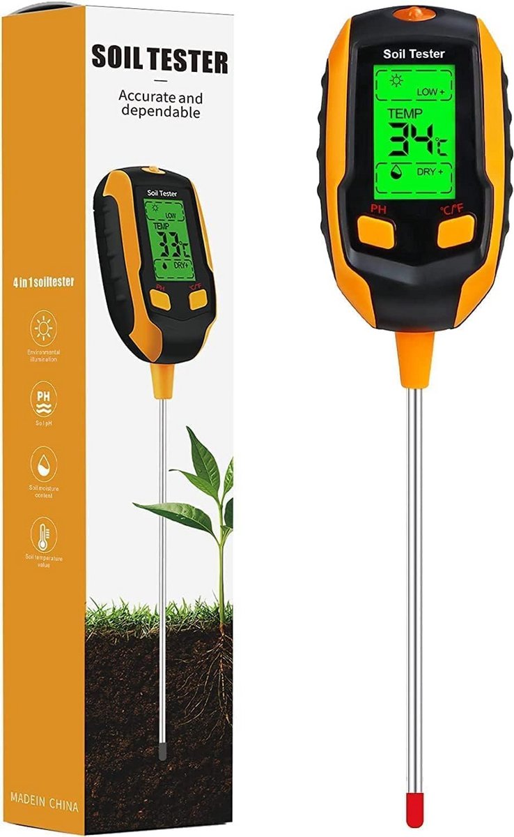 4-in-1 Digitale Bodemmeter: pH, Vochtigheid, Temperatuur en Lichtsterkte Meter met LCD