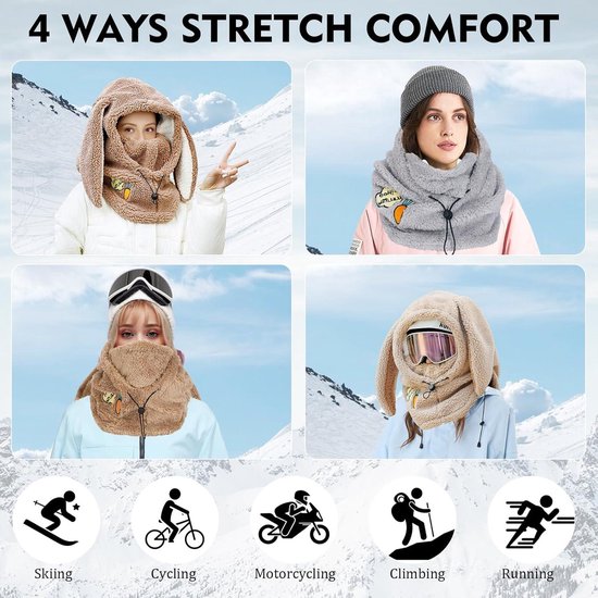 PHOGARY Bivakmuts wintermutsen voor dames, sherpa capuchon