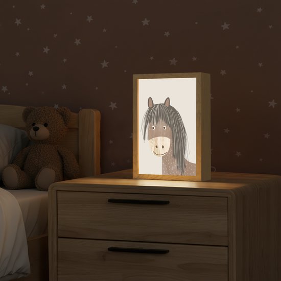 Nachtlampje 20x30 cm - Kinder lamp - Paard - Dier - Pastel kleuren - Paarden - Tafellamp kinderkamer - Slaapkamer lamp - Bedlamp kinderen - Kinderlampje stopcontact - Wandlamp babykamer - Nachtlampjes van Merkloos — afbeelding 2