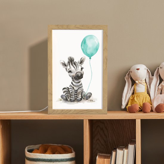 Nachtlampje 20x30 cm - Kinder lamp - Zebra - Baby dier - Blauwe ballon - Tafellamp kinderkamer - Slaapkamer lamp - Bedlamp kinderen - Kinderlampje stopcontact - Wandlamp babykamer - Nachtlampjes van Merkloos — afbeelding 3