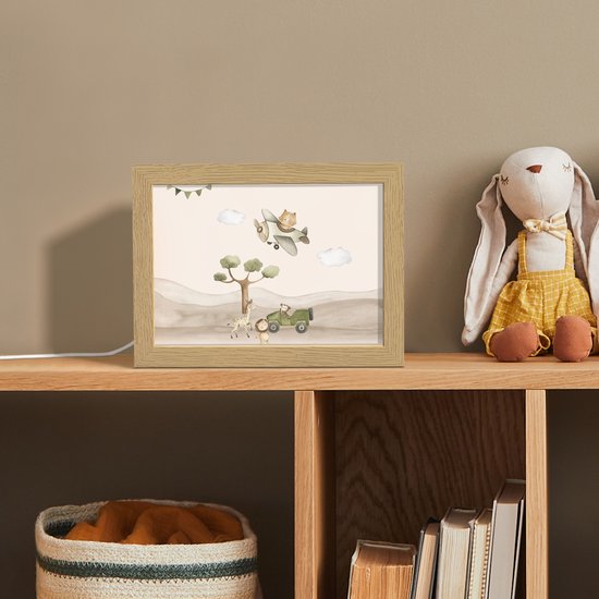 Nachtlampje 20x15 cm - Kinder lamp - Wilde dieren - Safari - Pastel kleuren - Watercolor - Vliegtuig - Tafellamp kinderkamer - Slaapkamer lamp - Bedlamp kinderen - Kinderlampje stopcontact - Wandlamp babykamer - Nachtlampjes van Merkloos — afbeelding 3
