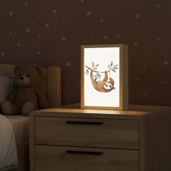 Nachtlampje 20x30 cm - Kinder lamp - Luiaard - Dier - Jungle dieren - Tafellamp kinderkamer - Slaapkamer lamp - Bedlamp kinderen - Kinderlampje stopcontact - Wandlamp babykamer - Nachtlampjes van Merkloos — afbeelding 2