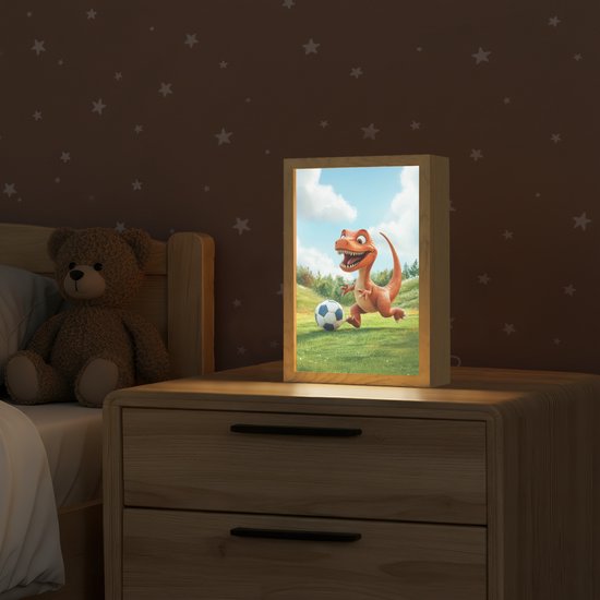 Nachtlampje 20x30 cm - Kinder lamp - Dinosaurus - Oranje - Cartoon - Voetbal - Tafellamp kinderkamer - Slaapkamer lamp - Bedlamp kinderen - Kinderlampje stopcontact - Wandlamp babykamer - Nachtlampjes van Merkloos — afbeelding 2