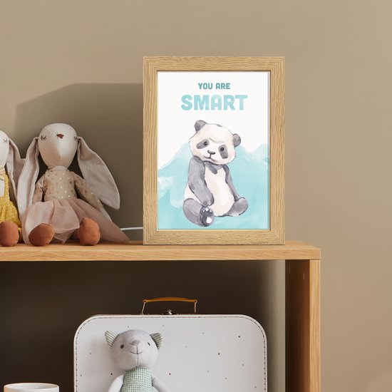 Nachtlampje 15x20 cm - Kinder lamp - Panda - Blauw - Quote - 'You are smart' - Tafellamp kinderkamer - Slaapkamer lamp - Bedlamp kinderen - Kinderlampje stopcontact - Wandlamp babykamer - Nachtlampjes van DecoAction — afbeelding 3