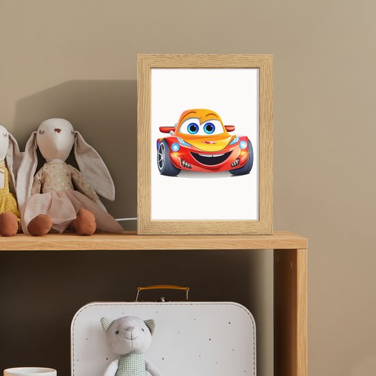 Nachtlampje 15x20 cm - Kinder lamp - Raceauto - Oranje - Jongens - Kinderen - Auto - Tafellamp kinderkamer - Slaapkamer lamp - Bedlamp kinderen - Kinderlampje stopcontact - Wandlamp babykamer - Nachtlampjes van Merkloos — afbeelding 3