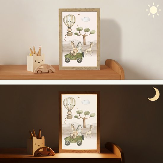 Nachtlampje 20x30 cm - Kinder lamp - Wilde dieren - Safari - Watercolor - Luchtballon - Tafellamp kinderkamer - Slaapkamer lamp - Bedlamp kinderen - Kinderlampje stopcontact - Wandlamp babykamer - Nachtlampjes van Merkloos — afbeelding 4