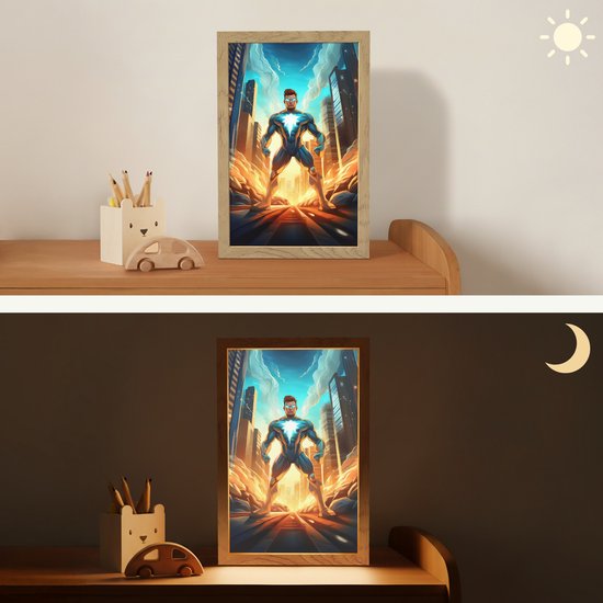 Nachtlampje 20x30 cm - Kinder lampje - Superhelden - Kinderen - Jongens - Tafellamp kinderkamer - Slaapkamer lamp - Bedlamp kinderen - Kinderlampje stopcontact - Wandlamp babykamer - Nachtlampjes van OnlyWow — afbeelding 4