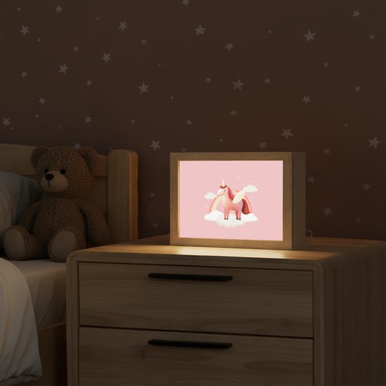 Nachtlampje 20x15 cm - Kinder lampje - Eenhoorn - Vleugels - Roze - Regenboog - Tafellamp kinderkamer - Slaapkamer lamp - Bedlamp kinderen - Kinderlampje stopcontact - Wandlamp babykamer - Nachtlampjes van Merkloos — afbeelding 2