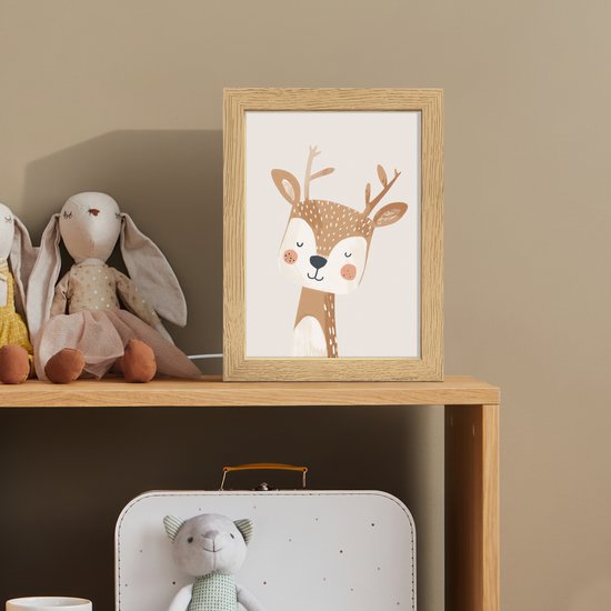 Nachtlampje 15x20 cm - Kinder lamp - Hert - Bosdieren - Beige - Tafellamp kinderkamer - Slaapkamer lamp - Bedlamp kinderen - Kinderlampje stopcontact - Wandlamp babykamer - Nachtlampjes van Merkloos — afbeelding 3