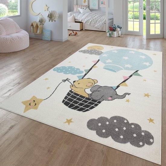 TT Home Tapijt Voor Kinderen Vloerkleed Kinderkamer Modern Regenboog Wolken Dierlijk motief Veelkleurig, Kleur:Crème4, Maat:120x160 cm