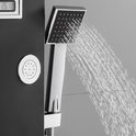 Werkende vierkante handdouche met waterstralen en een rond massage-element ernaast.
