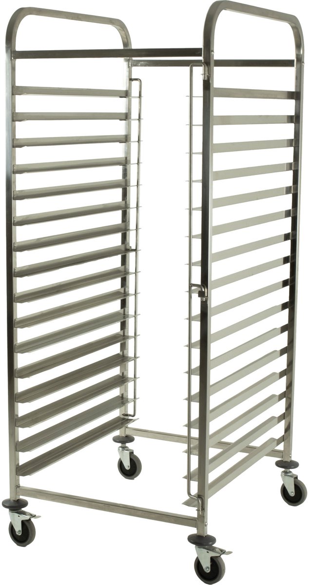 HCB® - Professionele Horeca Regaalwagen - 32 x 60/40cm - RVS / INOX Serveerwagen - Roestvrijstaal trolley - 82.5x68x170.5 cm (DxBxH) - 32 kg - 2514