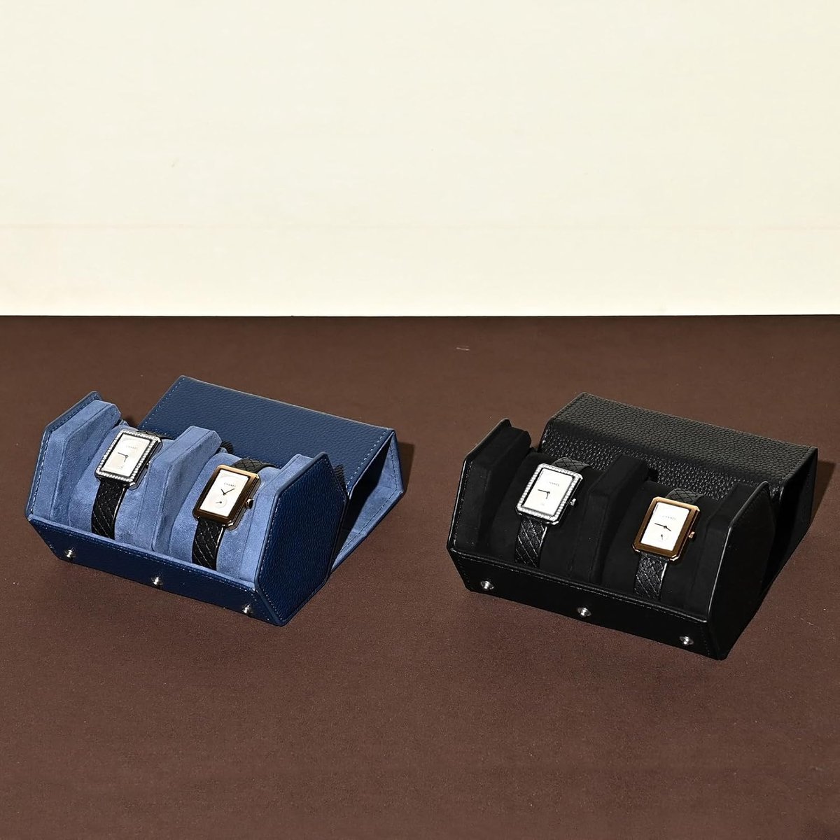 Hexagonal PU Leather Watch Box met 2 Slots - Roller Watch - Opbergdoos voor Horloge - Huwelijk - Verjaardag - Blauw