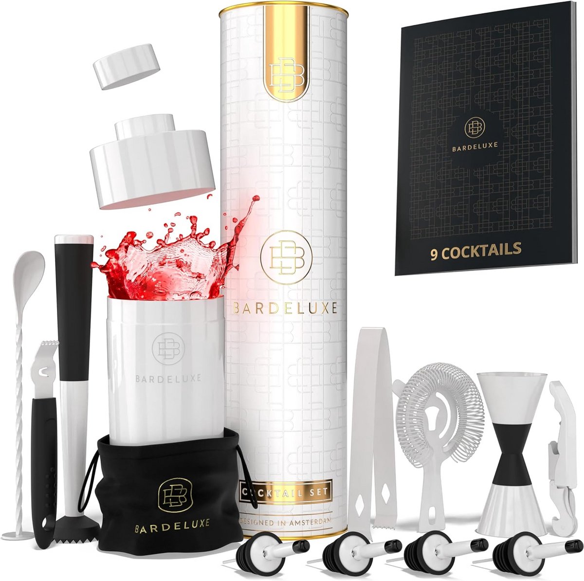 Professionele 12-Delige Cocktail Shaker Set RVS Cocktail Set met Geschenkdoos en Receptenboek