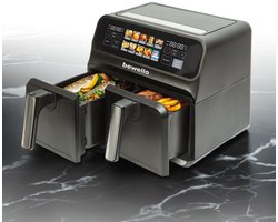 Airfryer XXL – Dubbele Lade – 4 + 4 Liter – 2200 Watt – Olievrij Frituren – Touchscreen Display – Timerfunctie – Non Stick Bakmanden – Zwart – 230V – 1 Stuk [BW1002D]