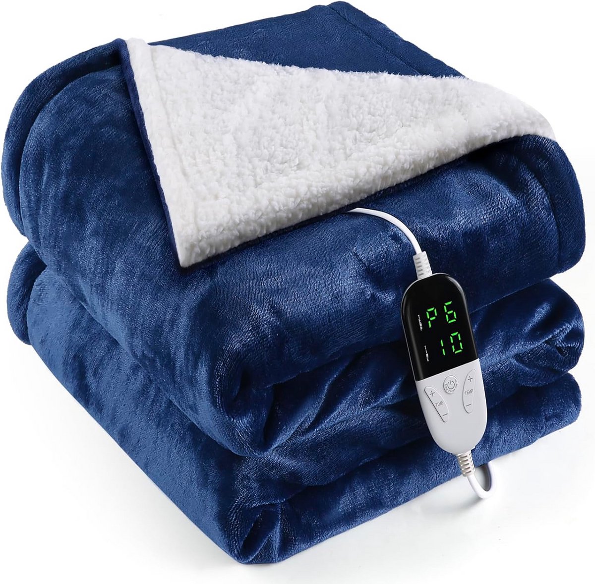 Extra Grote Verwarmde Deken Flanel Blauw 155x180 cm - Met 6 Warmtestanden & Timer