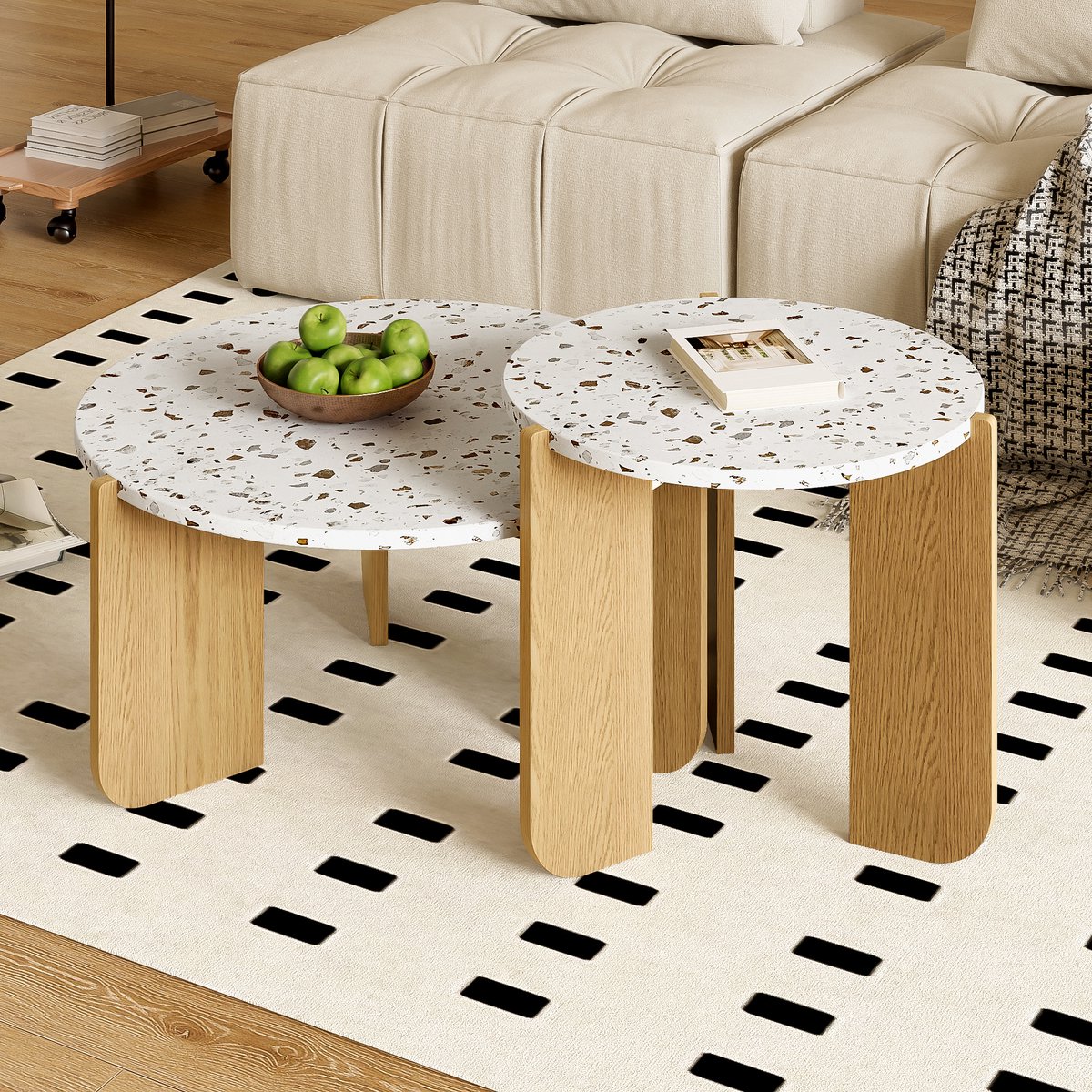 Clruro Moderne Salontafel Set - Samengestelde Tafel - Bijzettafel Set voor Woonkamer en Balkon - 2-delige Set - MDF - Zwart