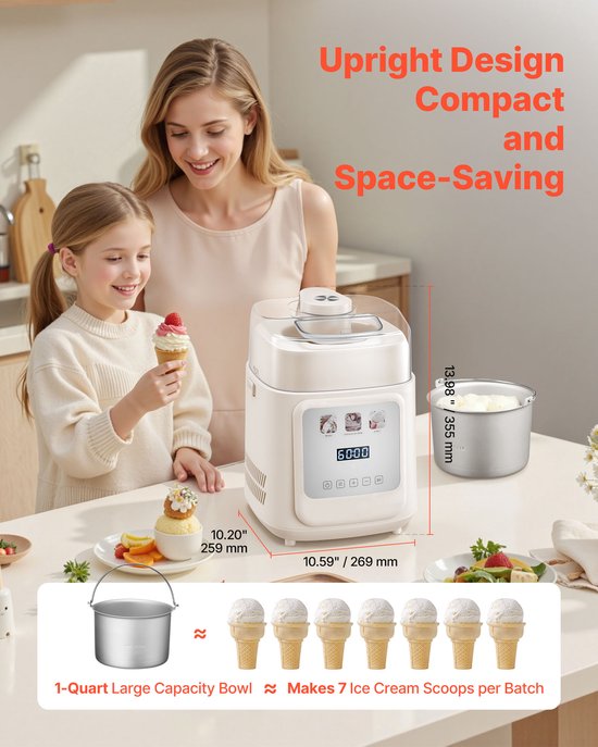 Automatische IJsmachine - Met Ingebouwde Compressor - 1 Liter Inhoud - Zonder Voorvriezen - 4 Programma's - Gelato/Roomijs/Sorbet/Frozen Yoghurt - Wit van Merkloos — afbeelding 4