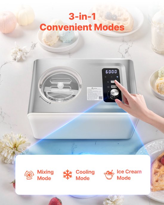 Automatische Ijsmachine 2l met Ingebouwde Compressor (150W), Geen voorvriezen Vereist, met 3 Modi, Elektrische Sorbetmaker voor Thuisgebruik In De Keuken — afbeelding 5