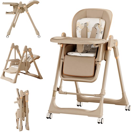 4-in-1 Baby-Kinderstoel op Wieltjes-Verstelbare rugleuning en blad-Van 6 tot 36 maanden tot 25 kg-Bruin