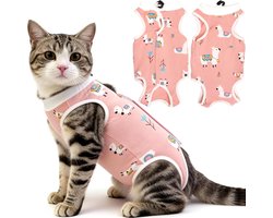 1 stuk katten dierenkleding - herstelpak voor katten na een buik- of sterilisatiewond, ademend pak voor vrouwelijke katten na een operatie, alternatief voor de kraag, anti-lik-M