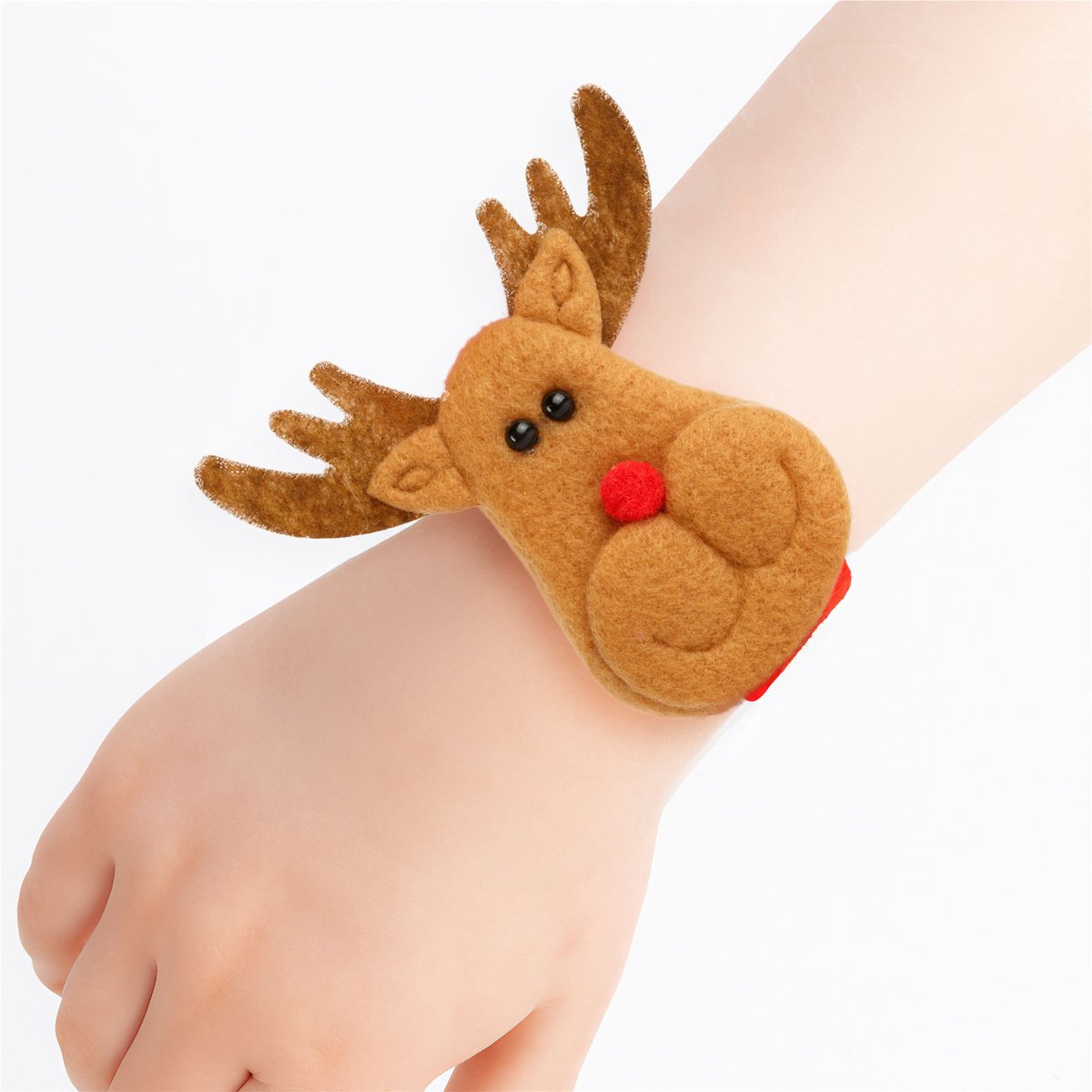 Kerst Armband & Haar Donut – Rendier – 2-in-1 Accessoire (Armband Of Knotmaker) – Zacht En Flexibel – Rood – Polyester – 21 × 8 Cm – 1 Stuk [59737C]