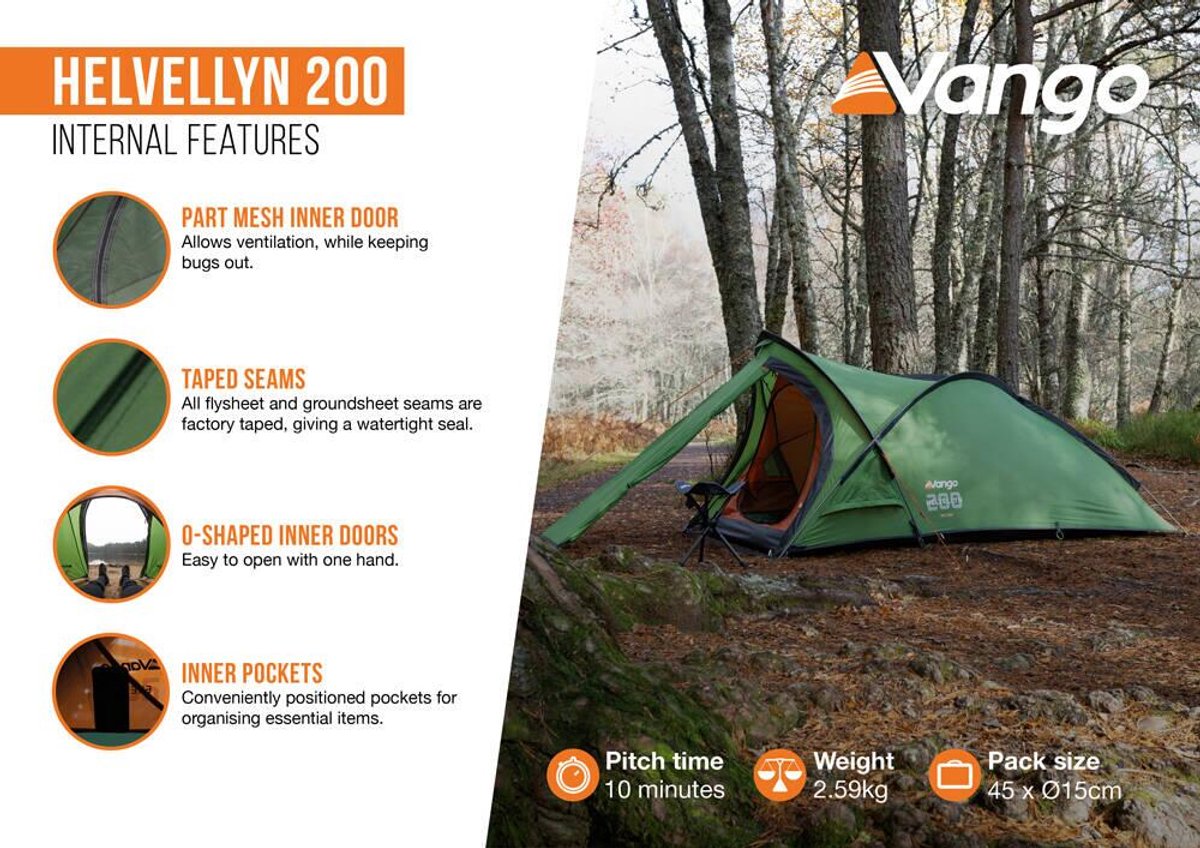 Vango Helvellyn 200 - Pamir Green - Koepeltent - Lichtgewicht